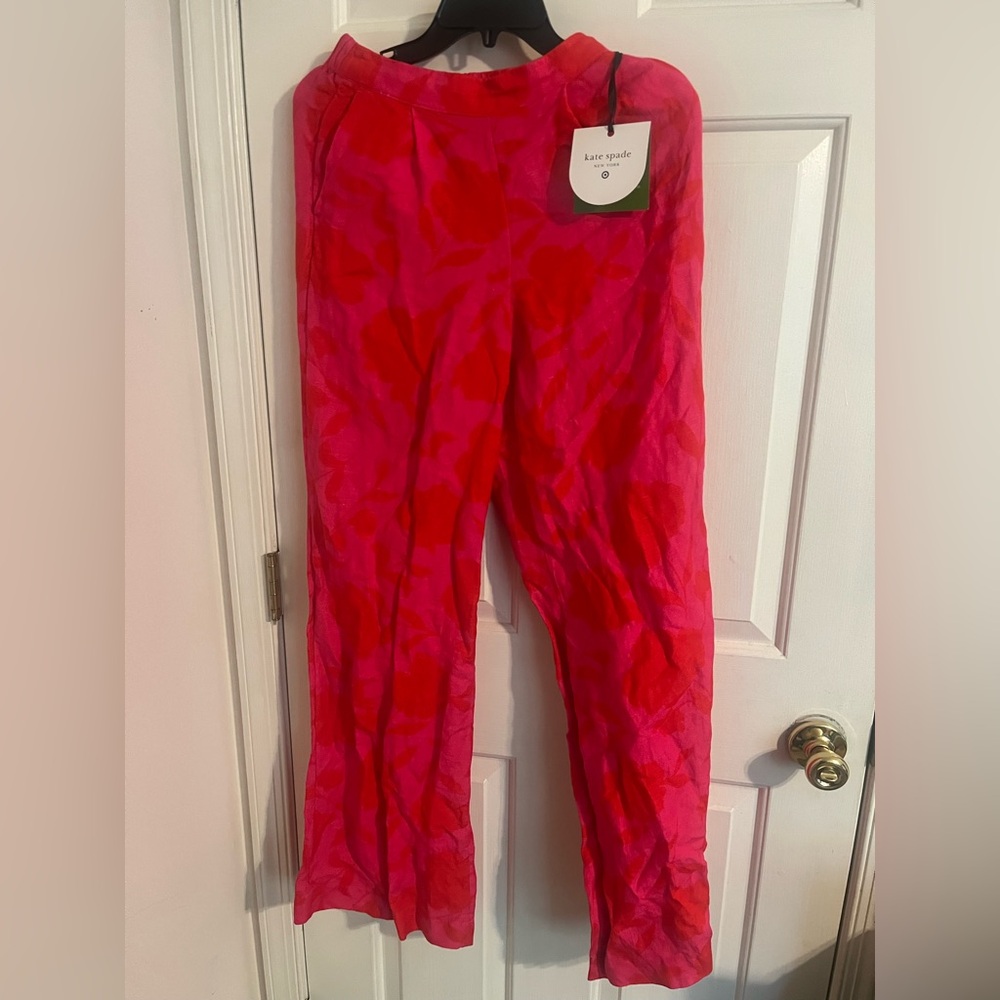 Women's XXS Classic Rose High-Rise Linen Trousers - kate spade new york Pink/Red
